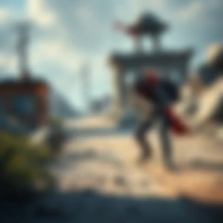 A character searching for loot in a deserted area of Outpost, showcasing a strategic approach to gathering items and planning an exit.