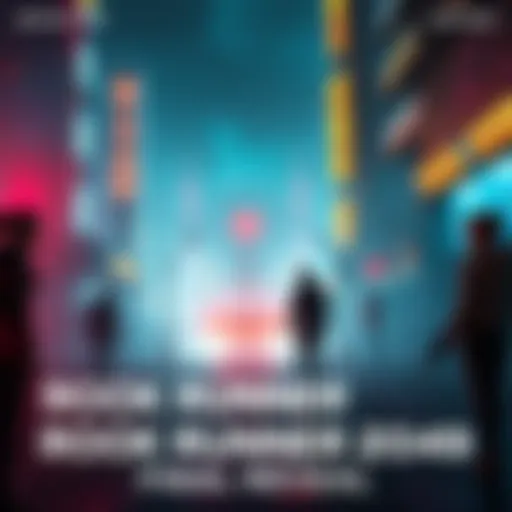 A vibrant scene showcasing the completed visuals of Rook Runner 2049, highlighting characters and settings in the project.