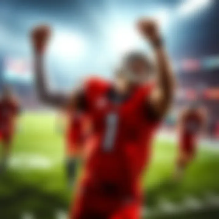 A rookie player in a sports uniform celebrating a successful play, looking excited and hopeful about his new career, with teammates in the background