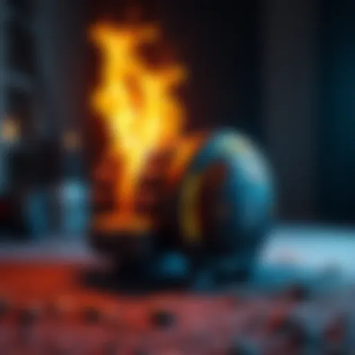 A futuristic Roomba-like device that resembles a mine, featuring flames and automated functions.