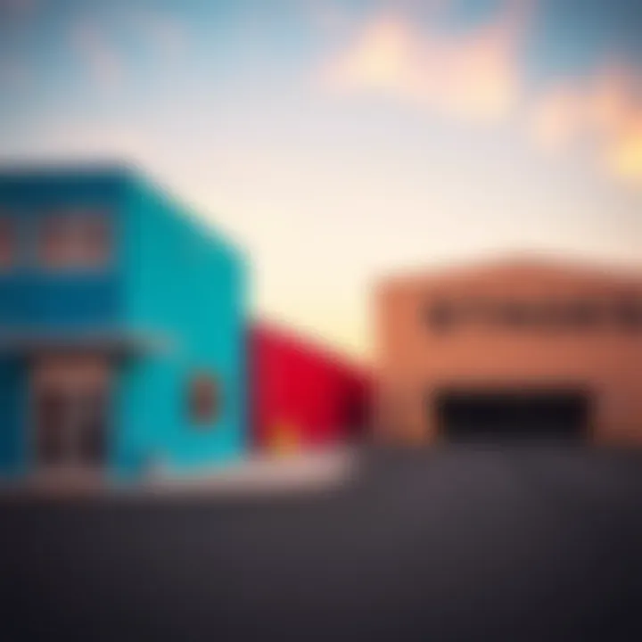 Rooster Teeth Austin Locations A view of the former Rooster Teeth blue offices and Stage 5 hangar in Austin, showing the exterior with clear sky