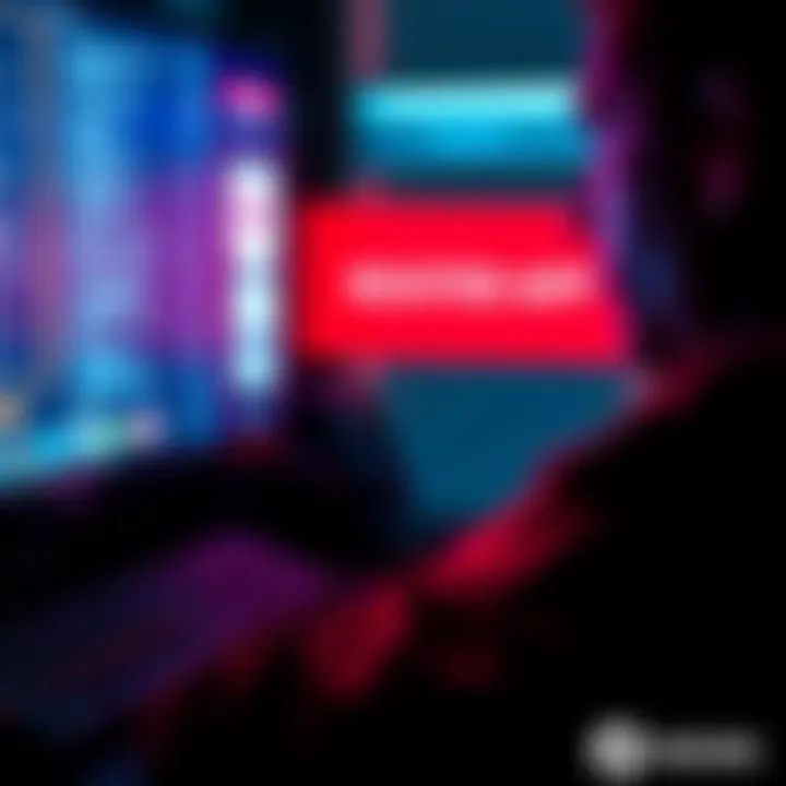 A person looking at a computer screen with a warning about the Rooter app scam, showing concern.