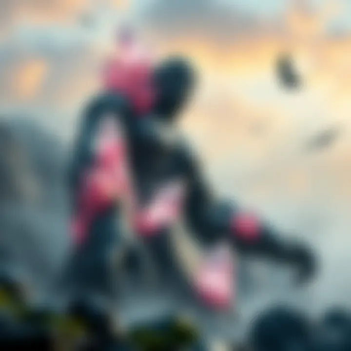 Roskva the Stone Giant A Stone Giant named Roskva, with a rough stone body and vibrant crystalline growths emerging from her skin, set against a natural background.