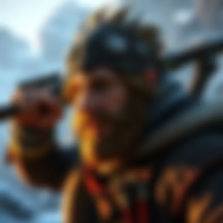 Concept art of Rost, a rugged character with a deep connection to nature, ready for action in a prequel game setting