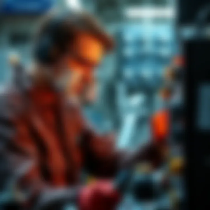 A technician examining a rotation controller to identify malfunctions on the wrong axis