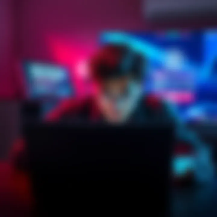 A person looking frustrated with their laptop in front of a router, trying to fix internet connection issues, with a PSN login screen in the background.