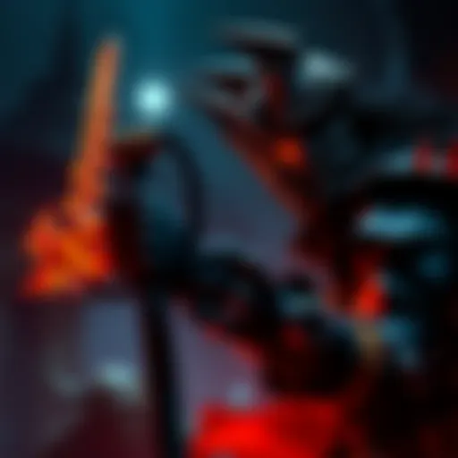 Scene from Royal Revenant gameplay An intense moment in Royal Revenant with a dramatic character facing a fierce enemy in a dark environment