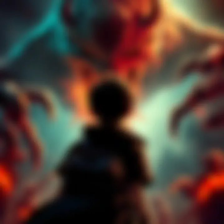 A dramatic RPG battle screen featuring a character facing an unexpected monster, highlighting intense expressions and gripping horror elements.