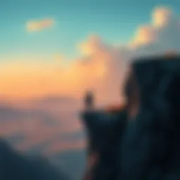 RPG Character in Epic Quest A lone RPG character stands on a cliff overlooking a vast landscape, symbolizing a journey focused on the main story without sidequests.