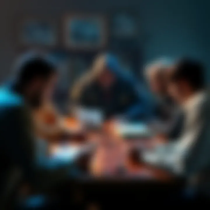 A tabletop RPG session showing a DM with dice and character sheets, engaging with players discussing character death concerns.