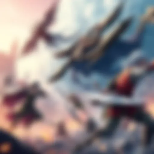 Various RPG characters from Valhalla and Shadows engage in battle, showcasing unique abilities and styles.