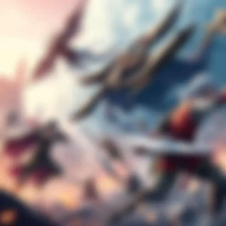 Various RPG characters from Valhalla and Shadows engage in battle, showcasing unique abilities and styles.