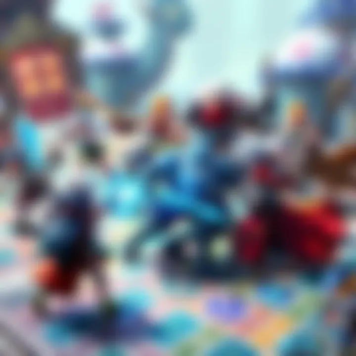 A group of diverse RPG characters engaged in a turn-based tactics battle, showcasing their unique abilities and teamwork on a colorful game board.