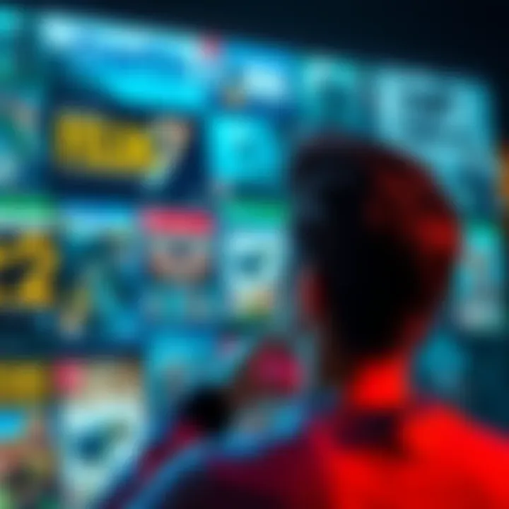 RPG Game Recommendations A person looking at game covers of popular RPG titles, including FF7 Remake and Triangle Strategy, while contemplating their next game choice.