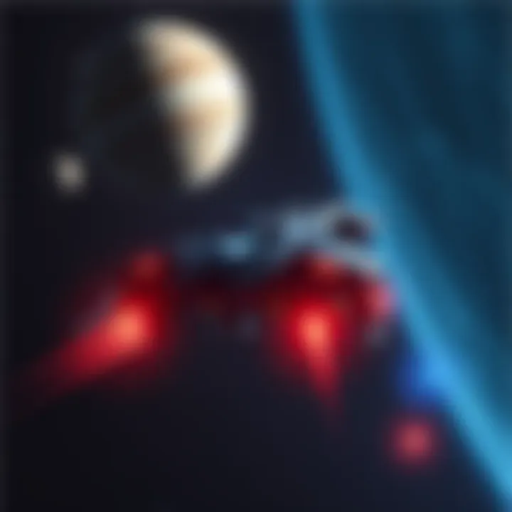 The RSI Meteor ship flying through a starry space background with planets visible nearby.