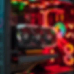 Close-up of an RTX 5080 graphics card installed in a new PC case with visible cables and components