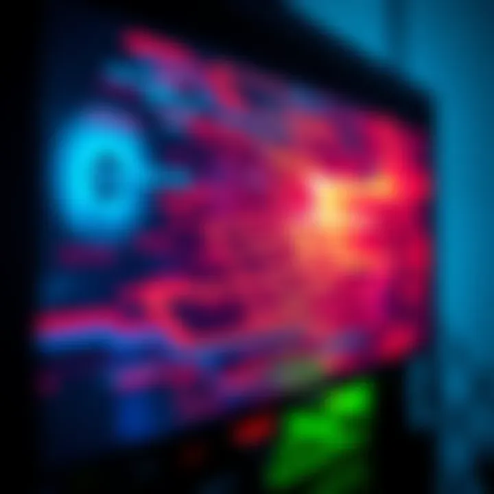 A close-up of a gaming PC showing the RTX 5070 graphics card with visual glitches on the monitor screen during gameplay.