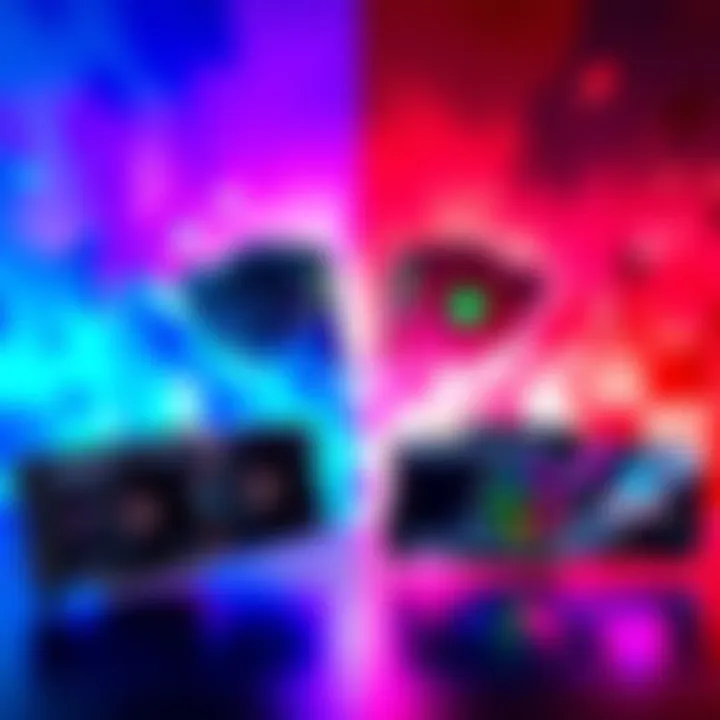 Graphics cards RTX 5070 Ti and RX 9070 XT side by side showing performance specs and features