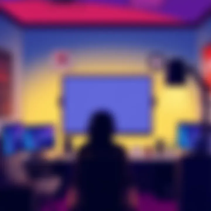 Illustration showing a gaming setup with a blank screen where RTZ usually streams, alongside a shadow figure representing Crystallis, hinting at possible retirement rumors.