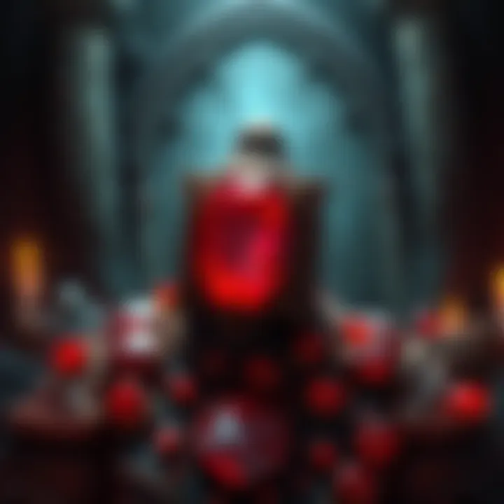 A dark and striking illustration representing the dark ages, featuring a ruby gemstone surrounded by medieval elements and textures.