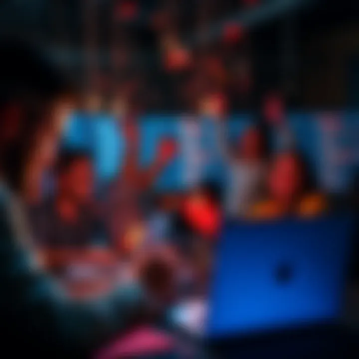 Developers celebrating a breakthrough in the Ruby programming community, with laptops and code on screens.