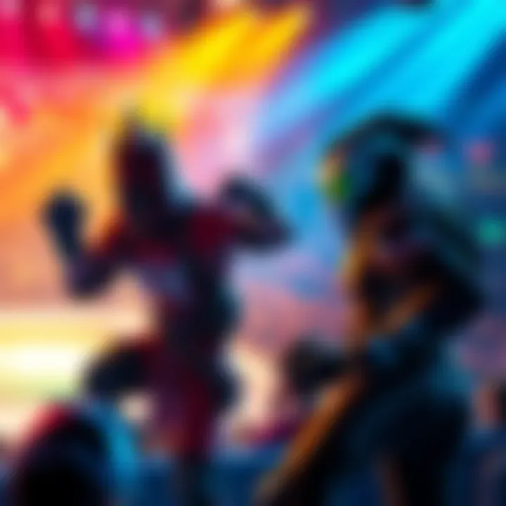 Two Rumbleverse characters in a colorful battle arena, showcasing a lively and competitive atmosphere with fans cheering in the background.
