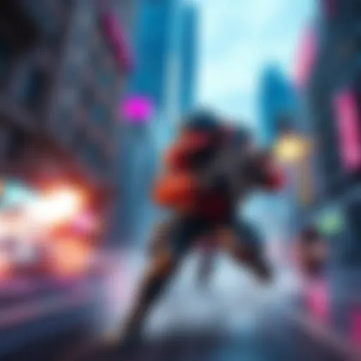 A character in a video game swiftly moves through a cityscape, using smart guns while dodging enemy fire and hacking devices.