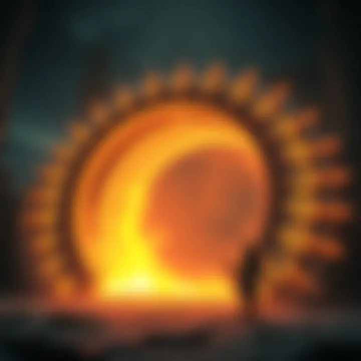 Rune Arc Concept Art A digital artwork representing the Rune Arc, showcasing its mystical runes and glow in a dark fantasy setting.