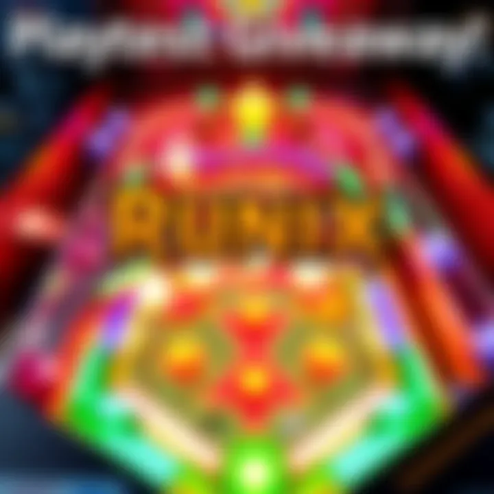 A graphic showing a vibrant pinball machine with runes, highlighting a giveaway for playtest keys for Runix: Roguelike Pinball.