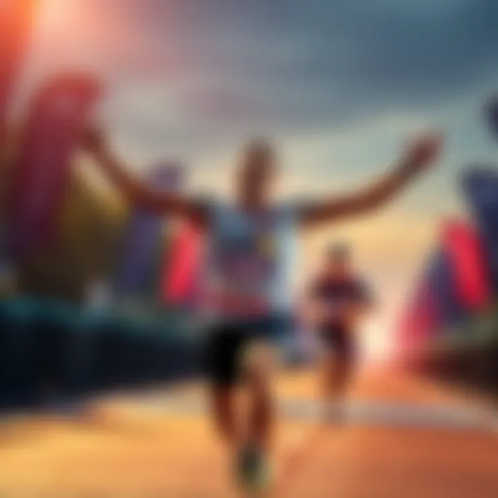 A person joyfully celebrating after completing a tough run with medals in hand