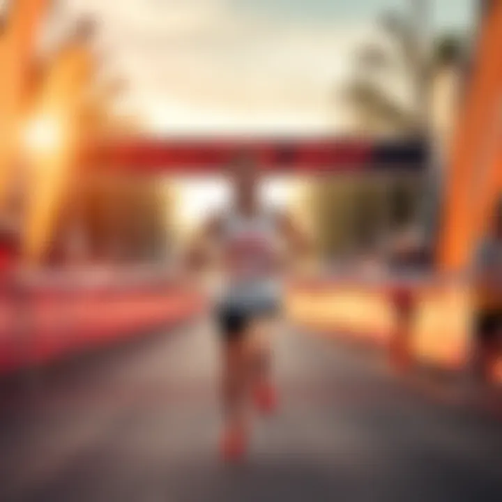 A marathon runner smiles while crossing the finish line, showing joy amidst the challenges faced during the race.
