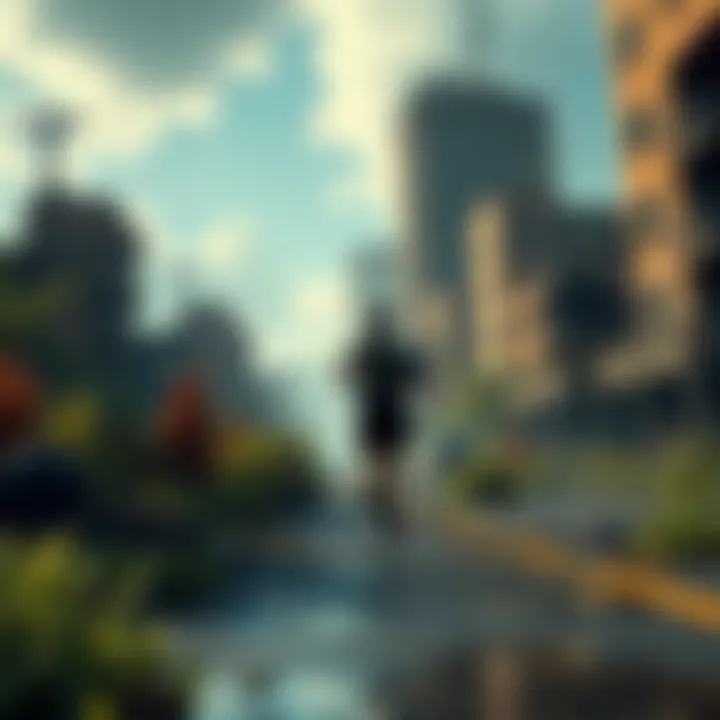 A runner navigating through a deserted cityscape reminiscent of The Last of Us, with overgrown vegetation and abandoned buildings