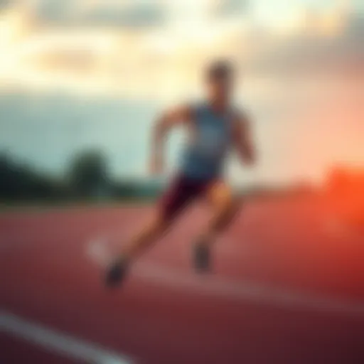 A determined runner pushing through fatigue on a track, highlighting stamina and endurance in sports.