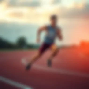 Runner sprinting on track A determined runner pushing through fatigue on a track, highlighting stamina and endurance in sports.