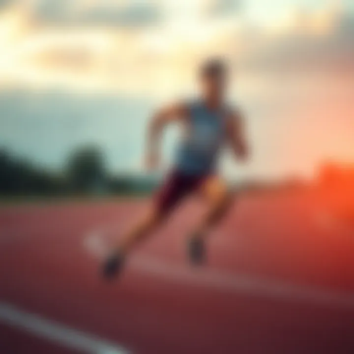 Runner sprinting on track A determined runner pushing through fatigue on a track, highlighting stamina and endurance in sports.