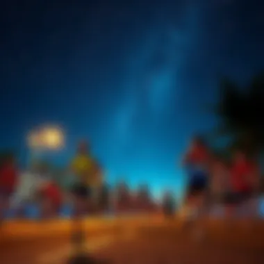 Participants running under a starry night sky during the 3AM Marathon