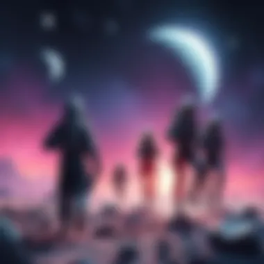 Runners in Space A group of Runners exploring their origins in a cosmic setting with stars and planets in the background.