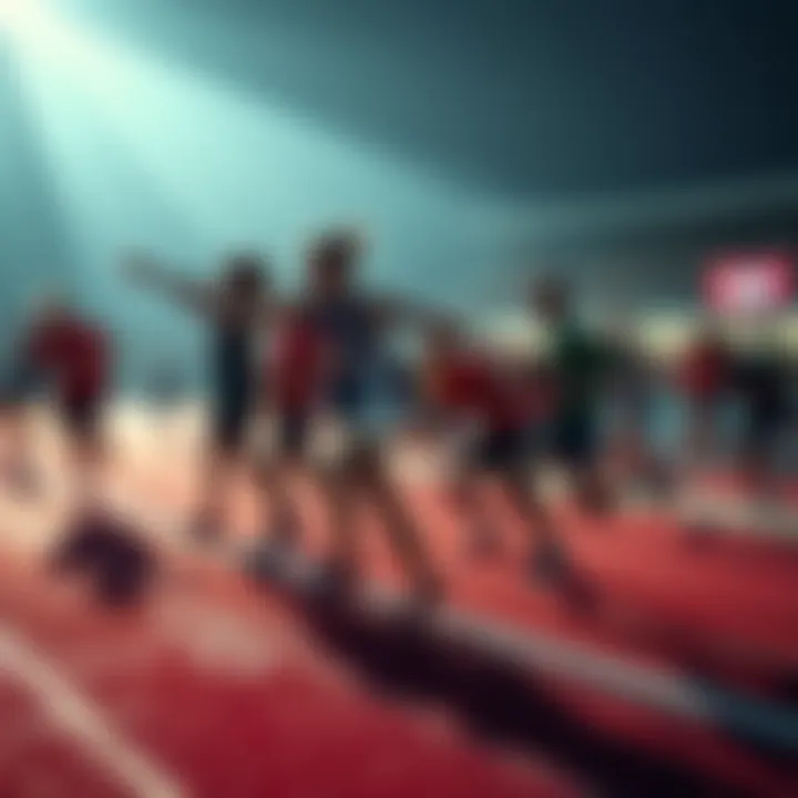 Group of runners stretching and preparing at the starting line for a challenging race