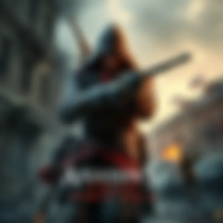 A Russian Assassin in a WWII setting, dressed in period-appropriate attire, ready to battle Nazis with a weapon drawn, surrounded by war-torn buildings and the atmosphere of conflict.