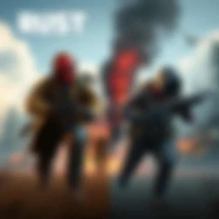 A split image showing gameplay scenes from Rust on one side and Scum on the other, highlighting crafting and combat elements.