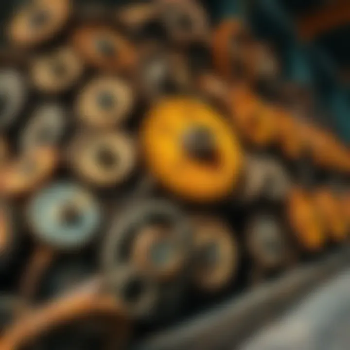 A large pile of rusty gears stacked together, showcasing their worn and aged appearance, ready for distribution.