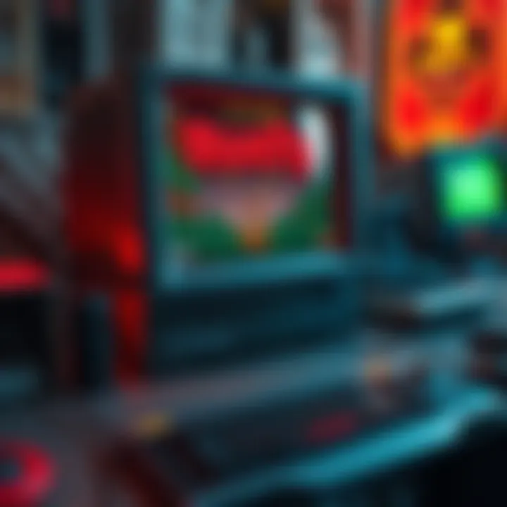 A vintage PC-98 setup showcasing the game Rusty with nostalgic graphics and a colorful screen