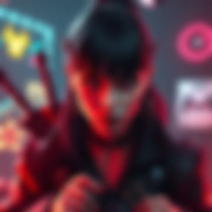 A stylized depiction of Sable Ward, a character representing goth culture, surrounded by gaming elements, highlighting themes of fetishization and identity.