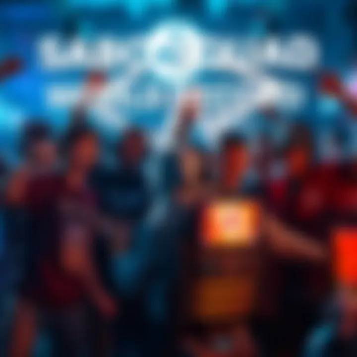 Sabo Squad Celebrates World Record A group of gamers from the Sabo Squad celebrating their world record achievement in Huntress Adept with excited expressions and gaming gear in the background.