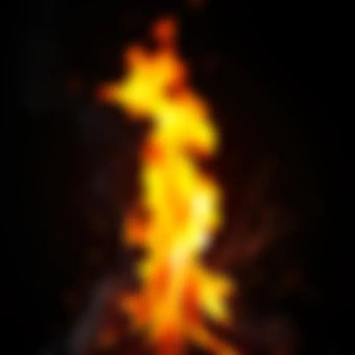 A vivid flame rising, symbolizing purification and transformation, with sparks flying around it.