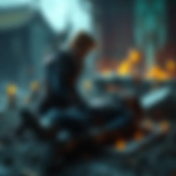 A character in a fantasy game kneels beside a fallen NPC, tears in their eyes, capturing the emotional moment of loss.