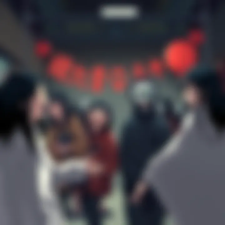 A humorous meme featuring Sadako and Onryō characters laughing and sharing spooky jokes in a community setting