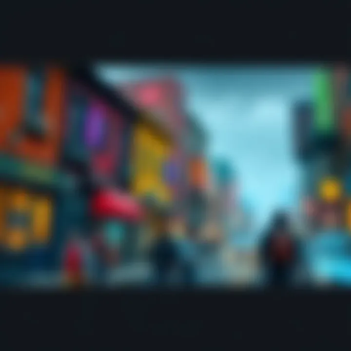 A vibrant urban street from Saints Row 1 showing colorful buildings and people walking around, capturing the authentic city feel.