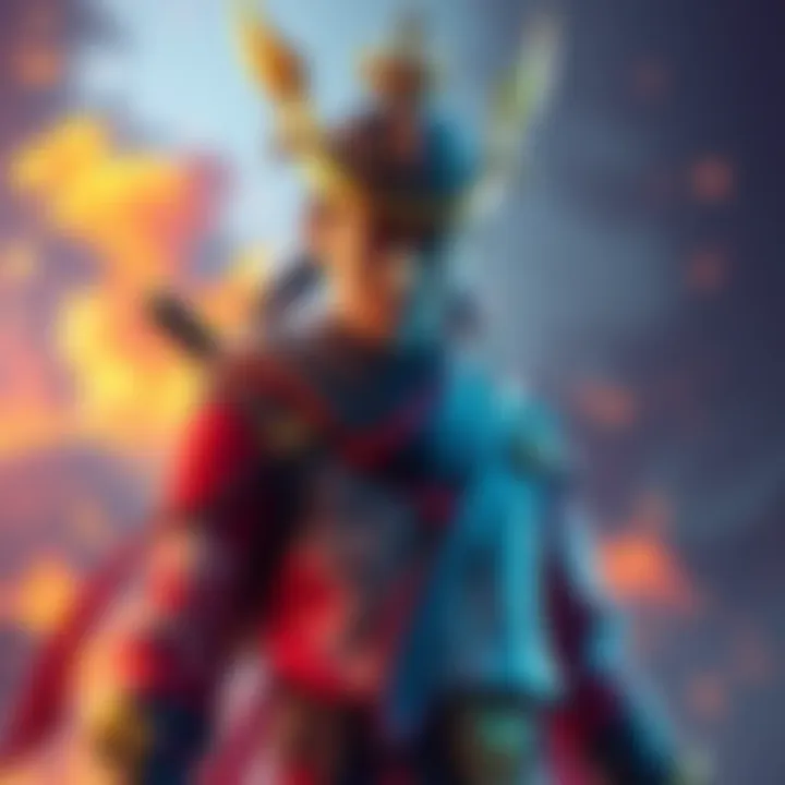 Character Jinu dressed in Jeoseung Saja outfit with fiery background in Fortnite