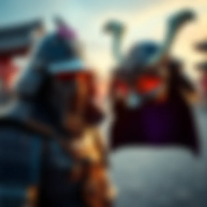 Sakai clan armor featuring Sarugami design and a black purple dyed mask